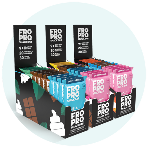 Three FROPRO 12-pack boxes