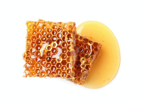 honey comb with a puddle of honey