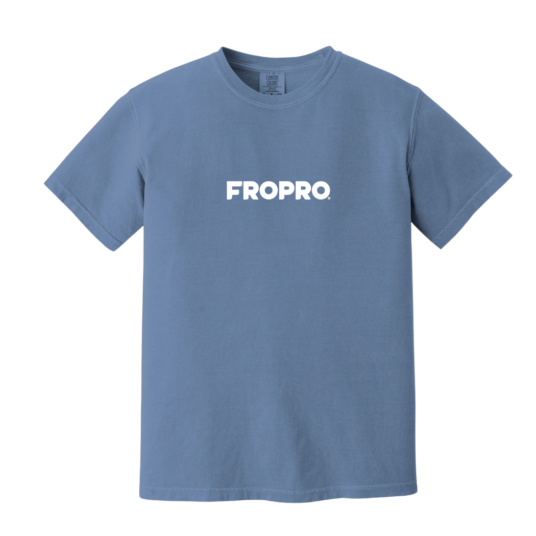 FROPRO Basic tee in color blue with logo centered on front in white